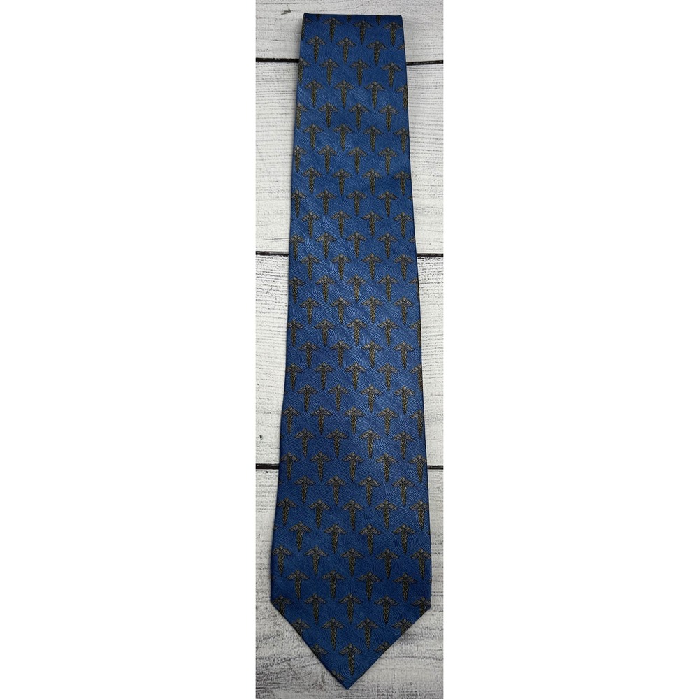 Franco Valentino Italy‎ Blue Silk Caduceus medical Pattern Men's Necktie